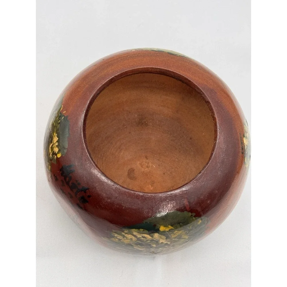 Hand Crafted & Painted Wooden Trinket Box, Spice Jar w/ Lid Folk‎ Art from HAITI